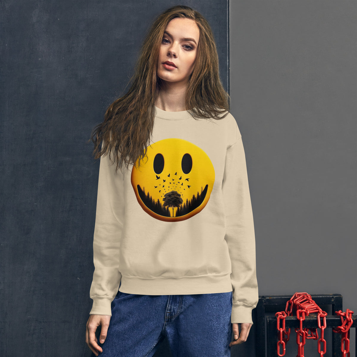 Nature's Embrace - The Happy Face Sweatshirt" - - Sweatshirts