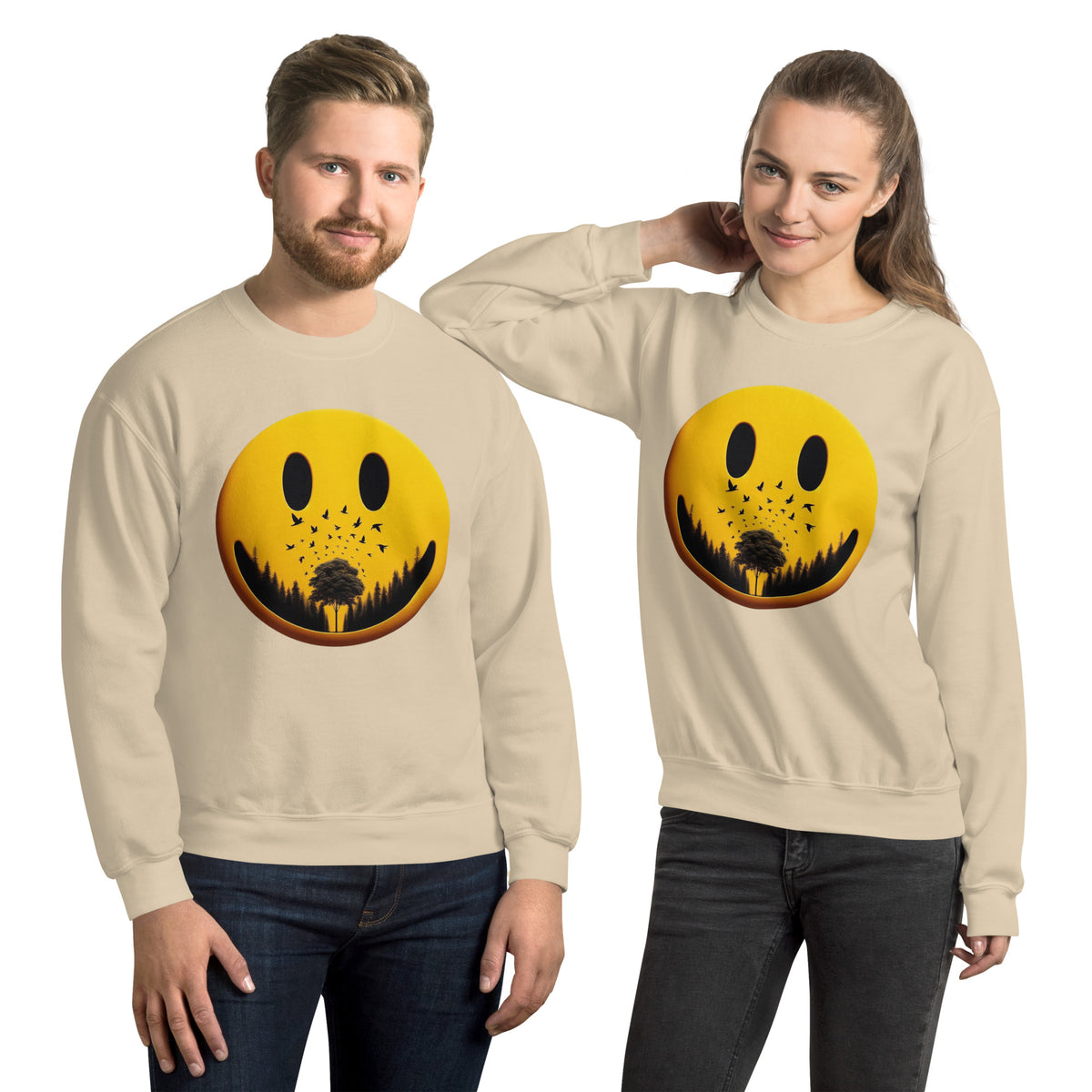 Nature's Embrace - The Happy Face Sweatshirt" - Sand - Sweatshirts