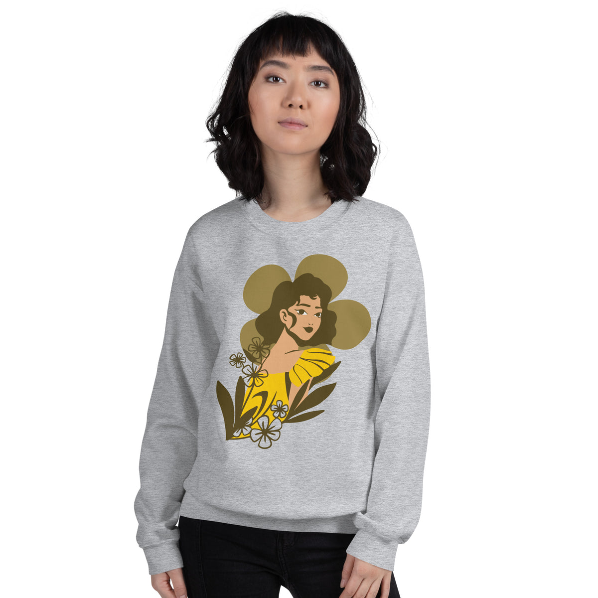 Golden Grace - Elegant Floral Sweatshirt - Sport Grey - Sweatshirts