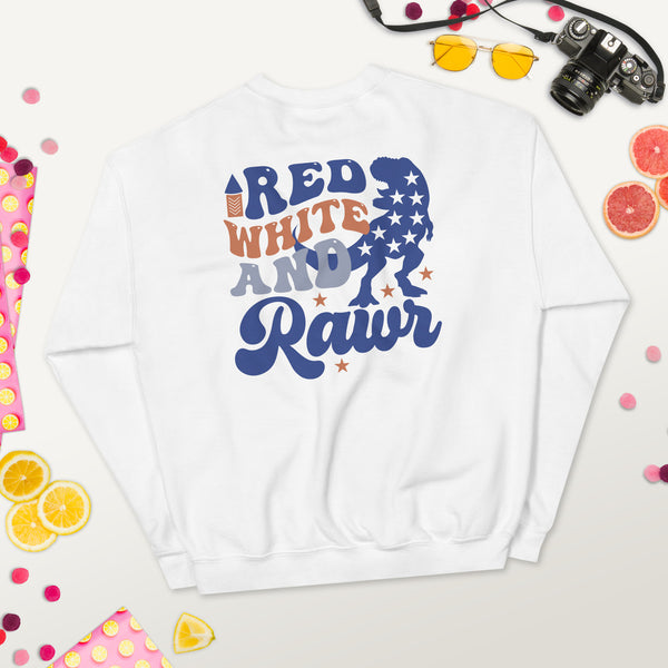 Red, White, and Rawr - Unisex Dinosaur Sweatshirt - -