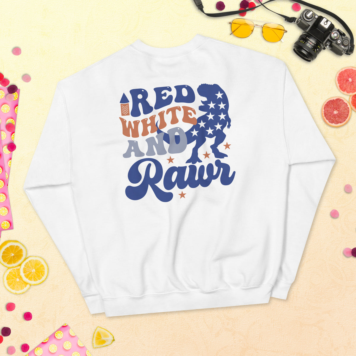 Red, White, and Rawr - Unisex Dinosaur Sweatshirt - -