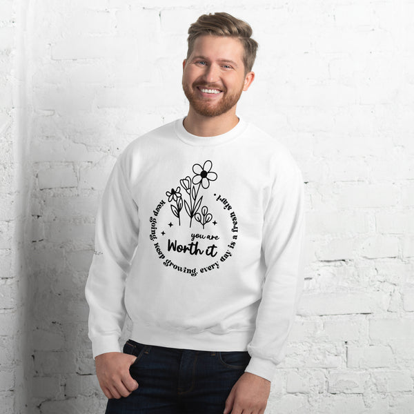 Uplifting Floral Sweatshirt - You Are Worth It - -