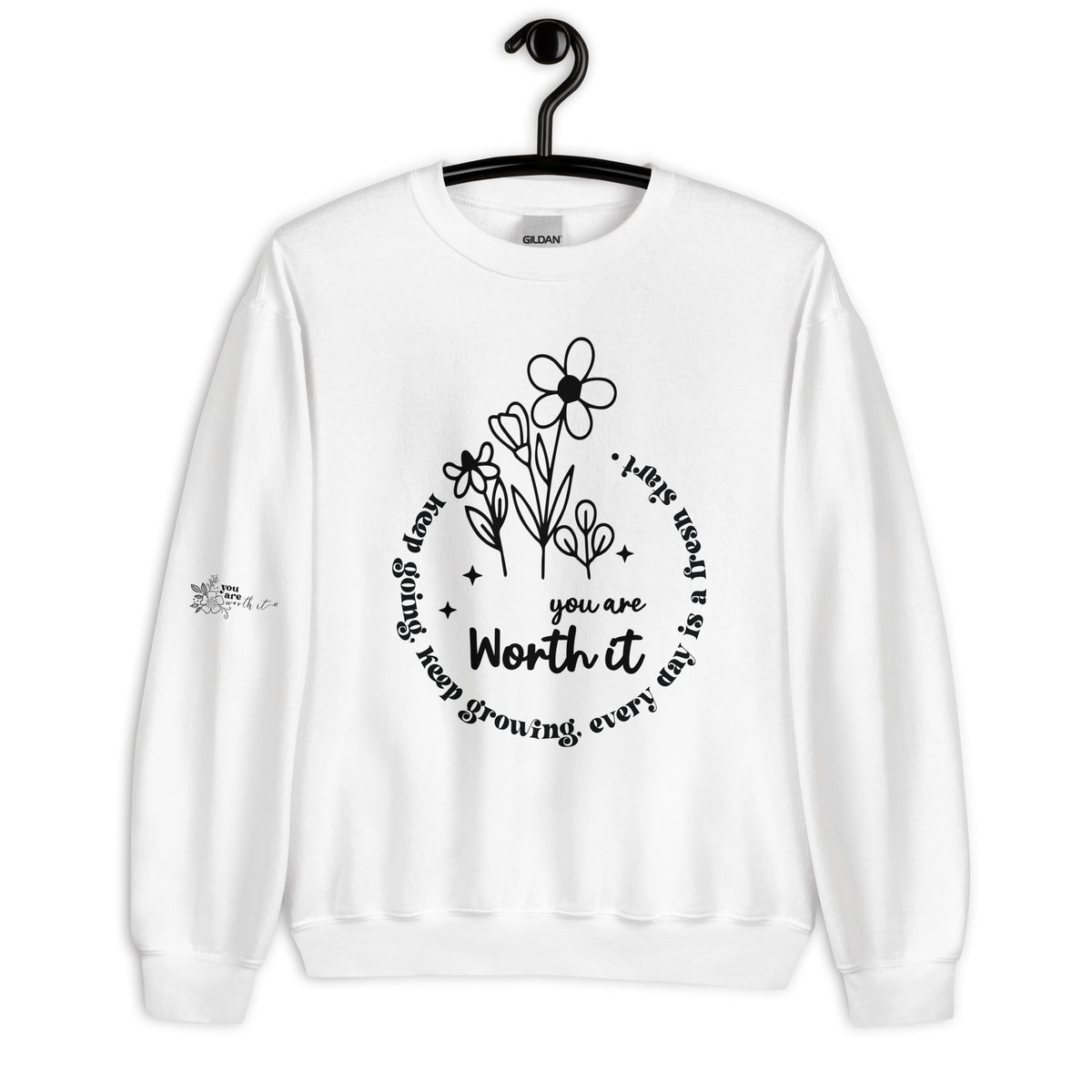 Uplifting Floral Sweatshirt - You Are Worth It - -