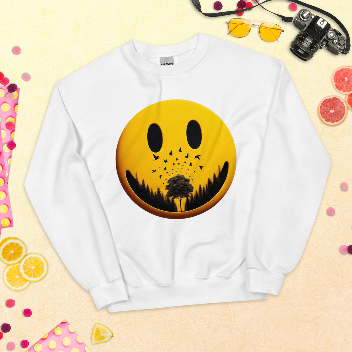 Nature's Embrace - The Happy Face Sweatshirt" - - Sweatshirts