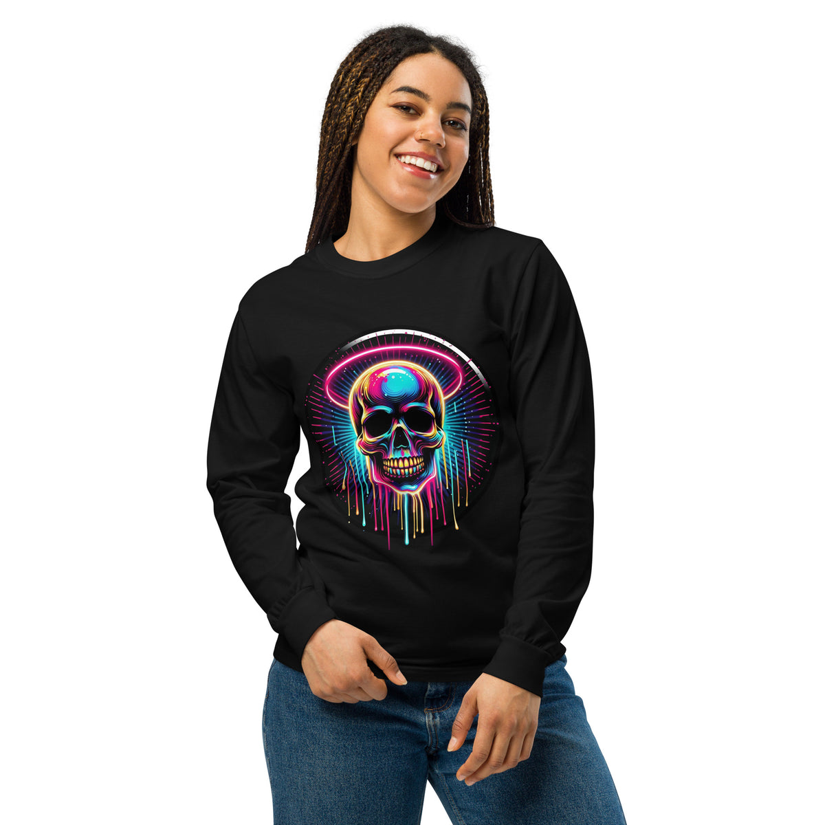 Neon Halo Skull - Vibrant Memories - Black - Sweatshirts