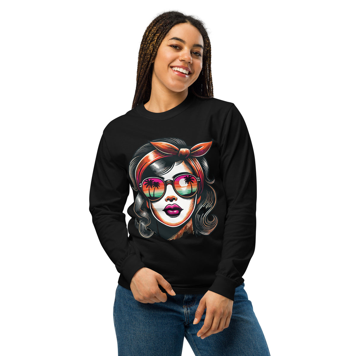 Retro Sunset Vibes - Chic Beach Glam Shirt - Black - Sweatshirts