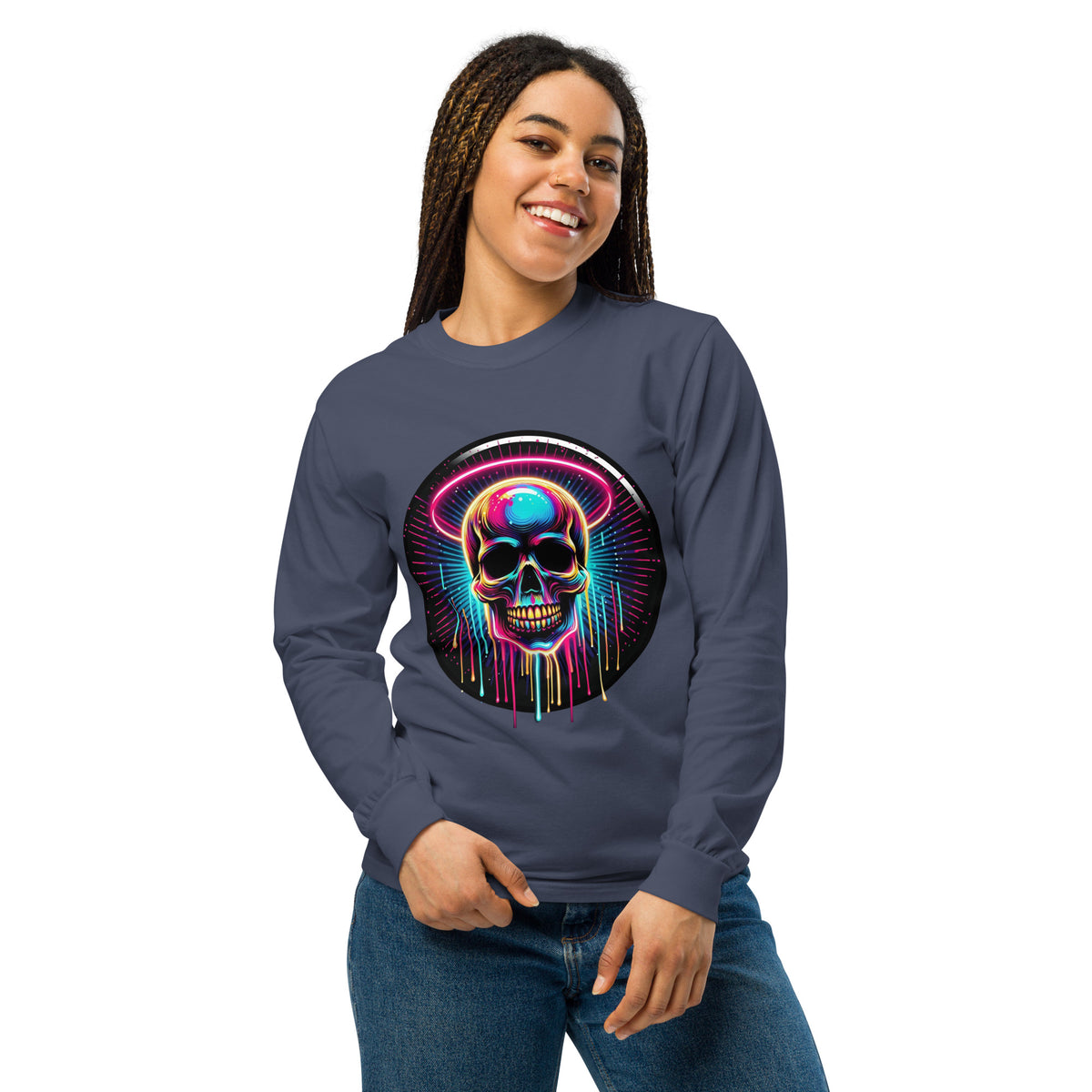 Neon Halo Skull - Vibrant Memories - Navy - Sweatshirts