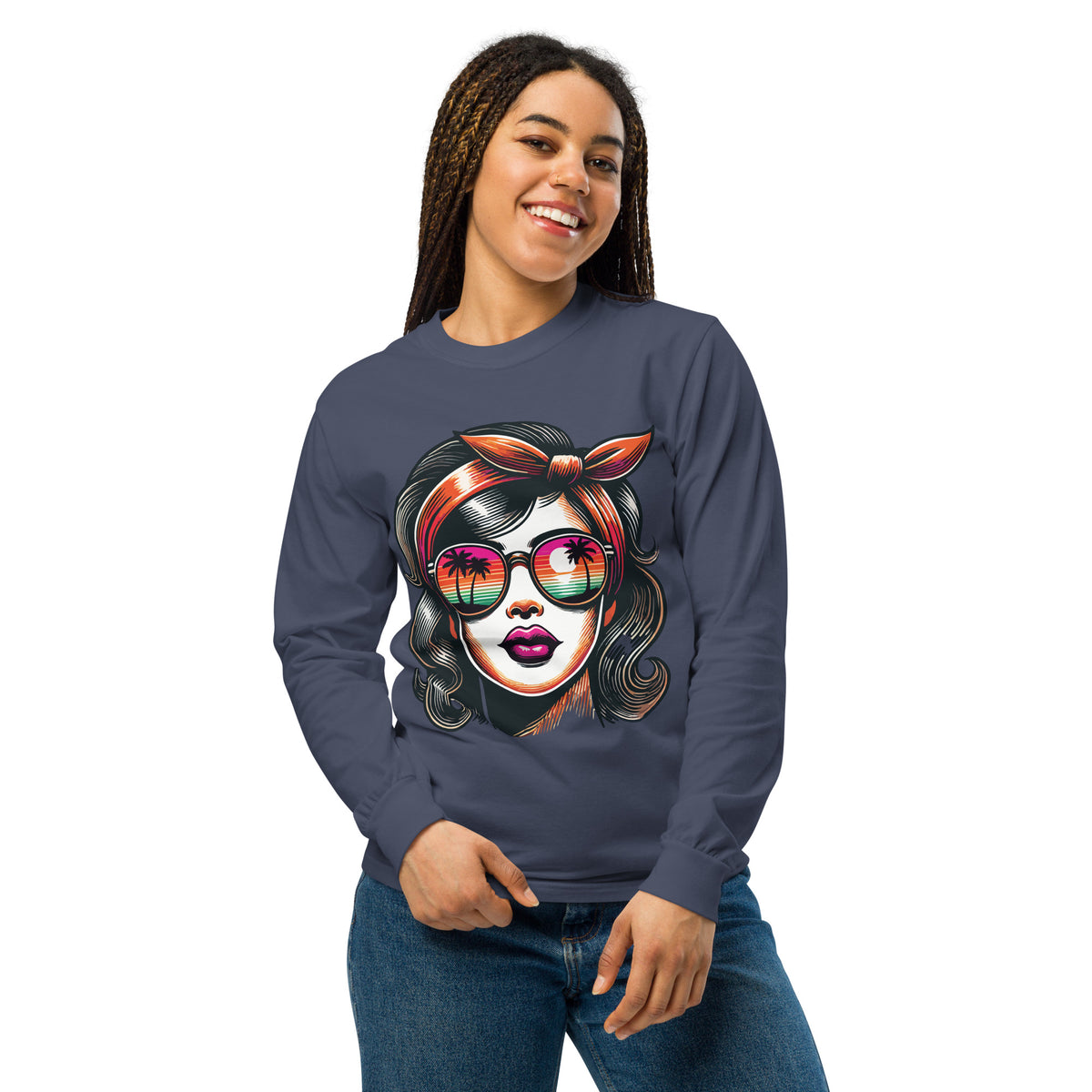 Retro Sunset Vibes - Chic Beach Glam Shirt - Navy - Sweatshirts