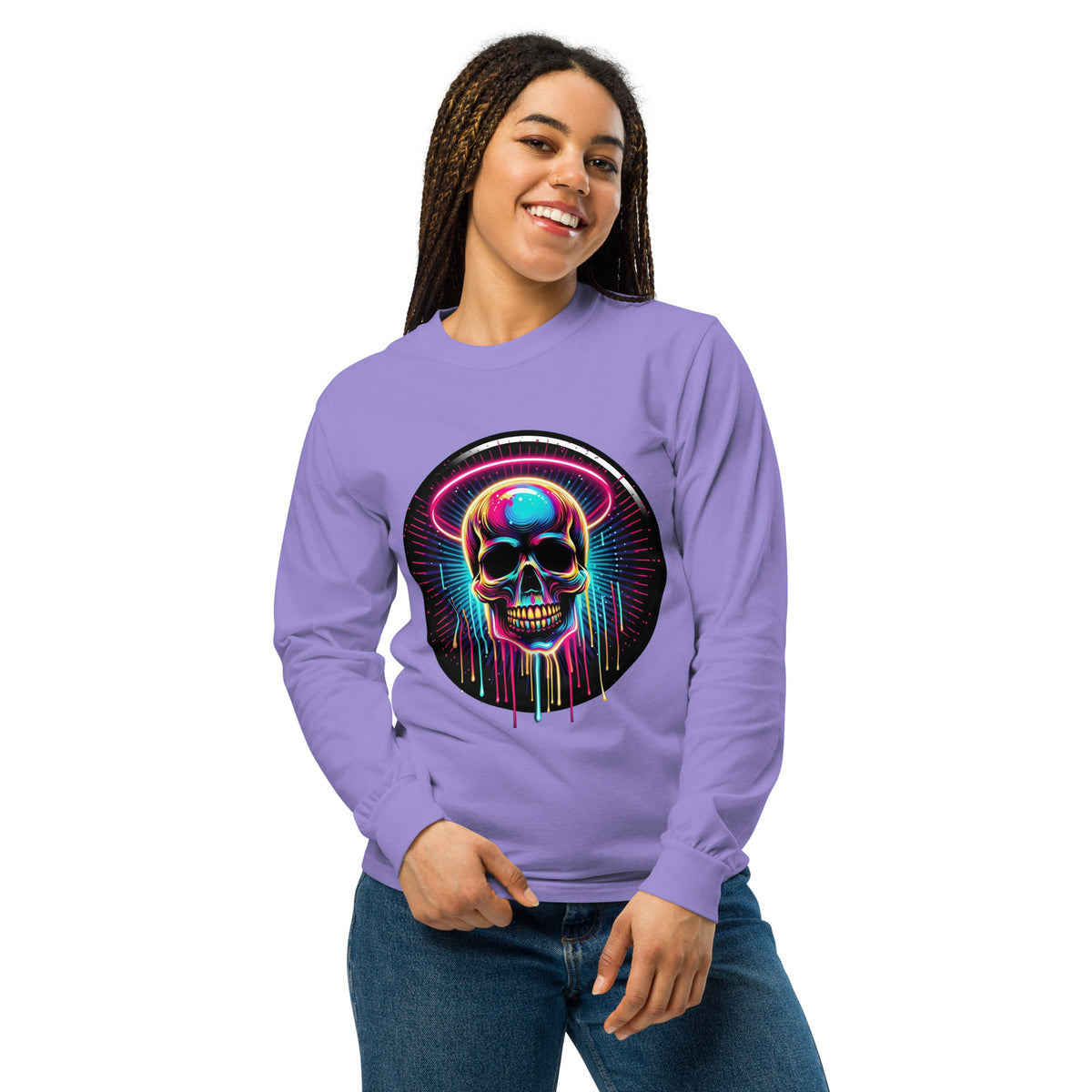 Neon Halo Skull - Vibrant Memories - Violet - Sweatshirts