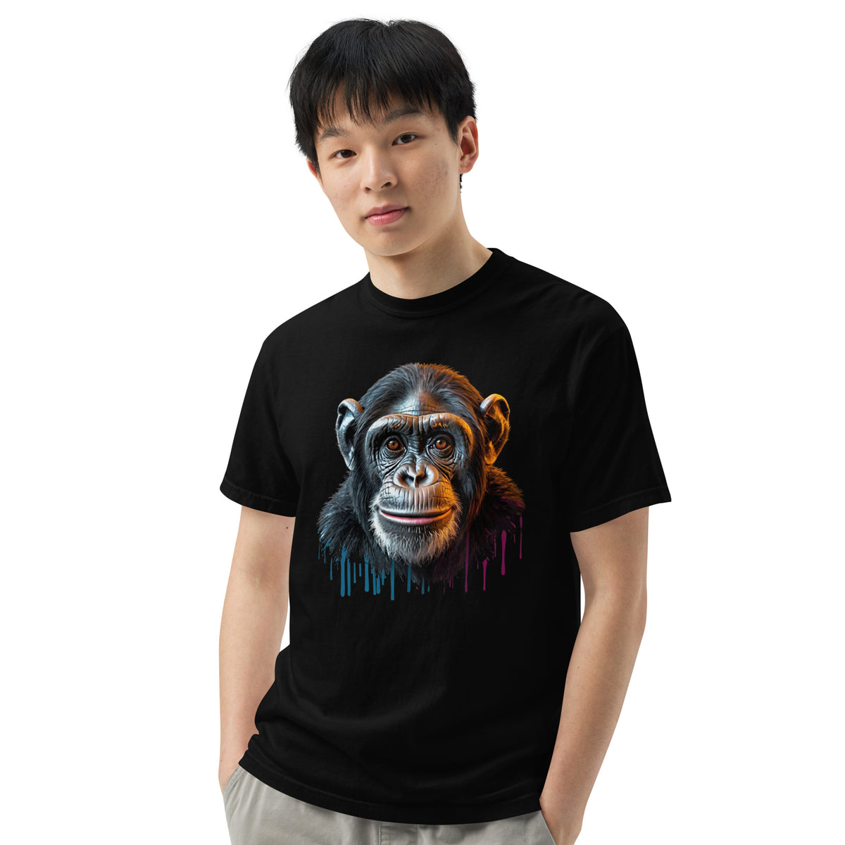 Artistic Chimpanzee Portrait Heavyweight Tee - Black - T-shirts