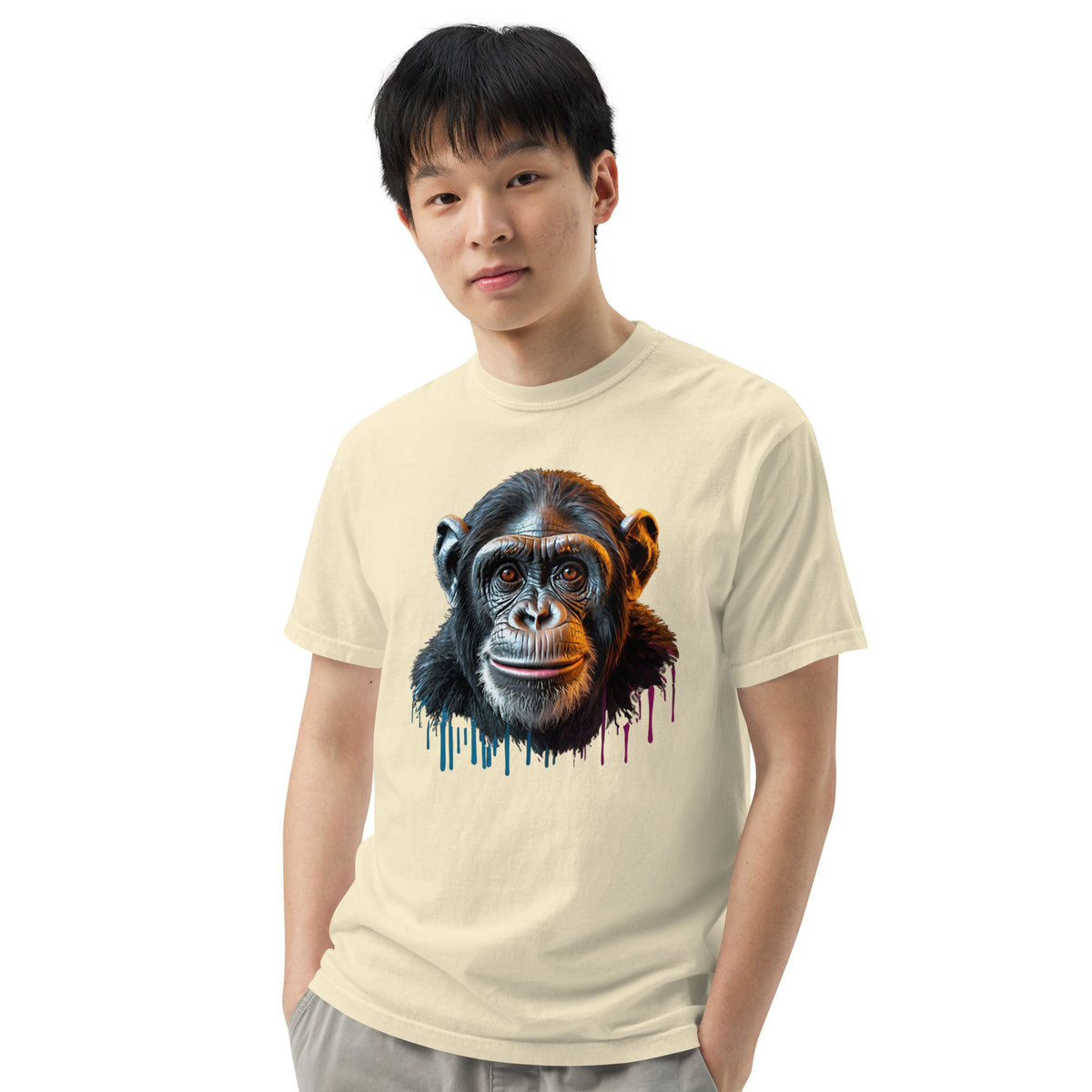 Artistic Chimpanzee Portrait Heavyweight Tee - Ivory - T-shirts