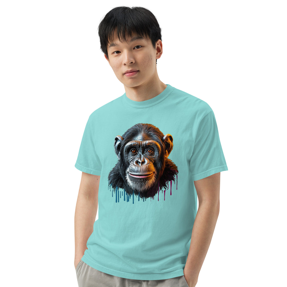 Artistic Chimpanzee Portrait Heavyweight Tee - Lagoon Blue - T-shirts