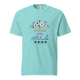 Gratitude Blooms - Unisex Garment-Dyed Heavyweight T-Shirt - Lagoon Blue -