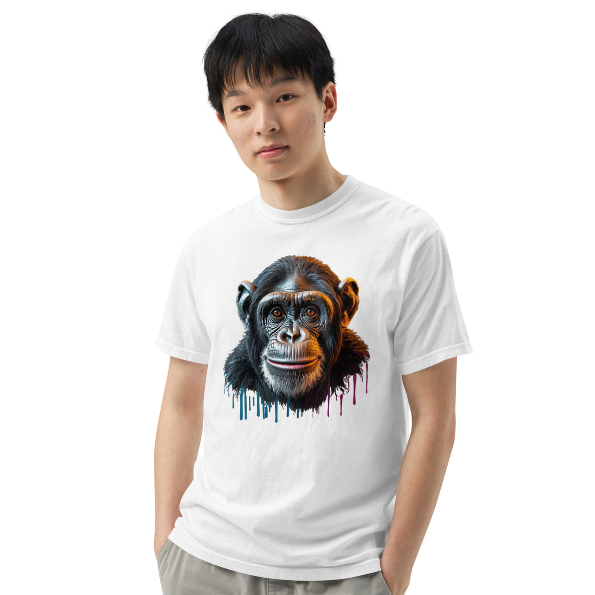 Artistic Chimpanzee Portrait Heavyweight Tee - White - T-shirts