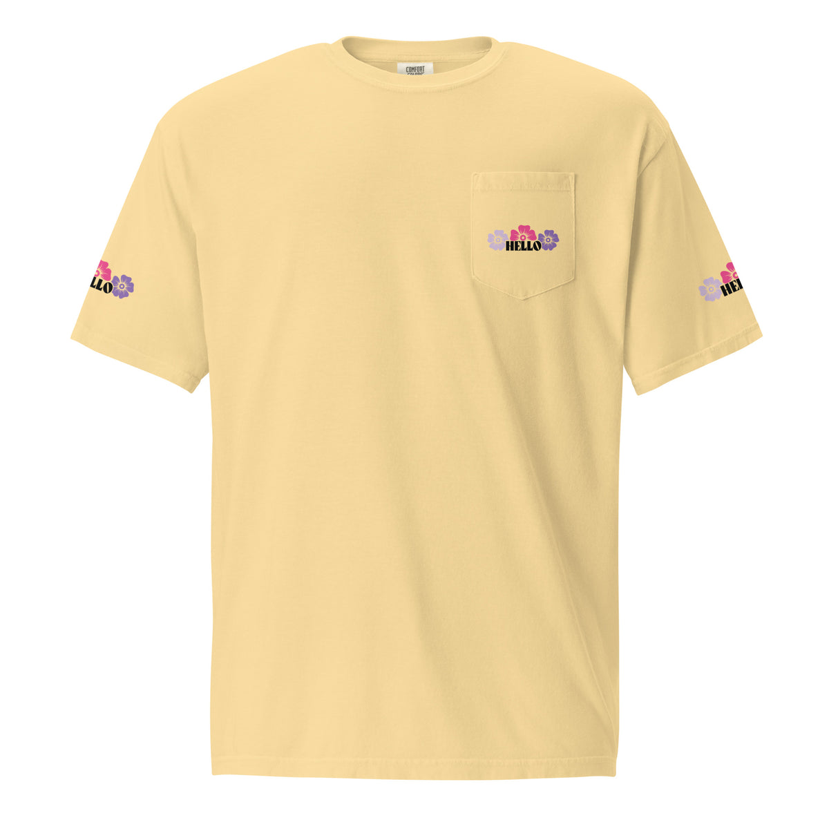 Hello in Bloom - Unisex Pocket T-Shirt - Butter -