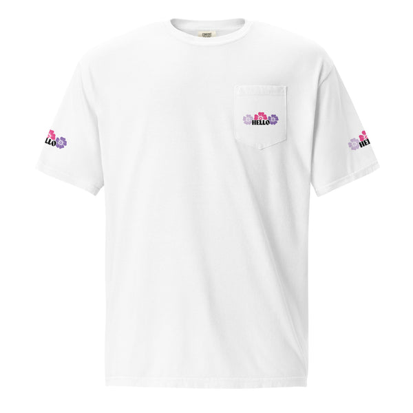 Hello in Bloom - Unisex Pocket T-Shirt - White -