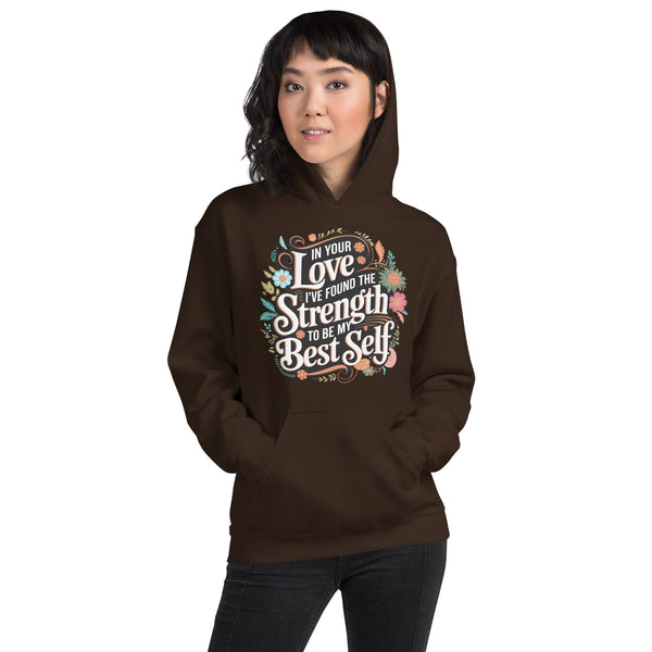 Empowered by Your Love – Elegant Floral Hoodie for Her - Dark Chocolate - Hoodies