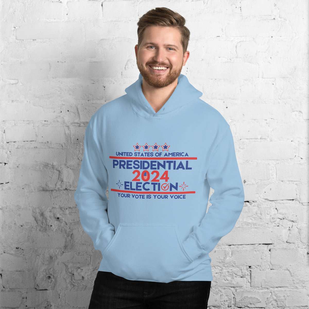 Red, White, and Vote - 2024 Election Hoodie - Light Blue - Hoodies