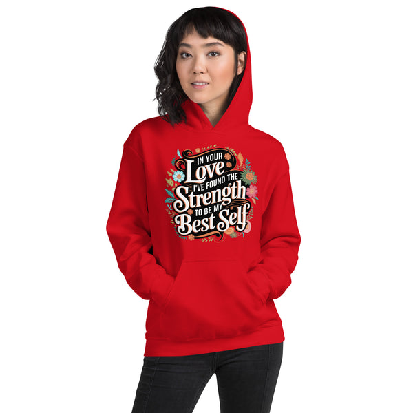 Empowered by Your Love – Elegant Floral Hoodie for Her - Red - Hoodies