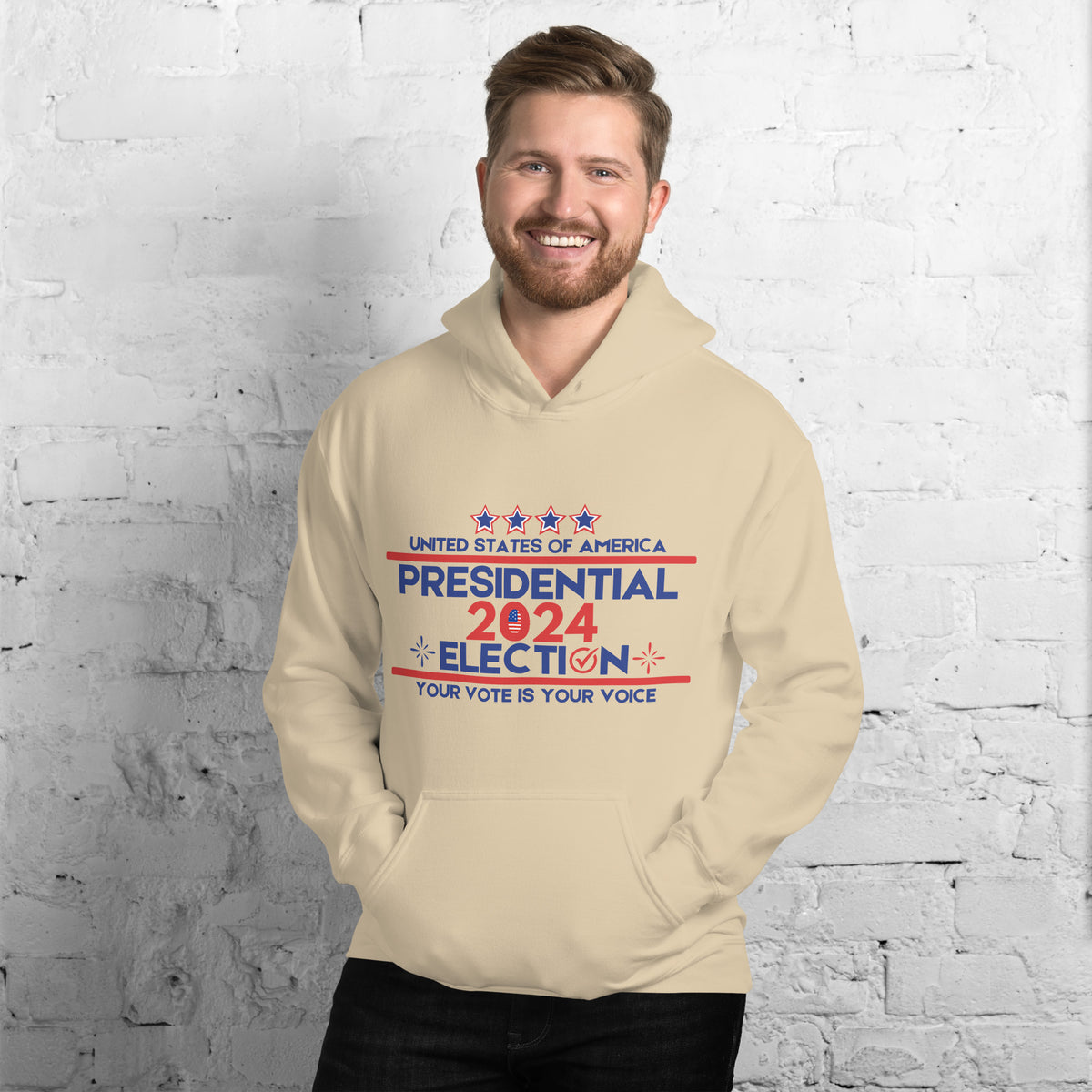 Red, White, and Vote - 2024 Election Hoodie - Sand - Hoodies