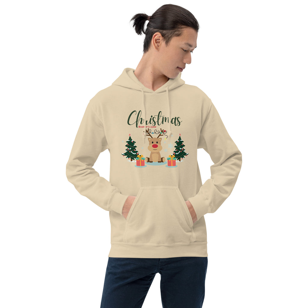 Festive Brotherly Bond – Holiday Reindeer Hoodie - Sand - Hoodies