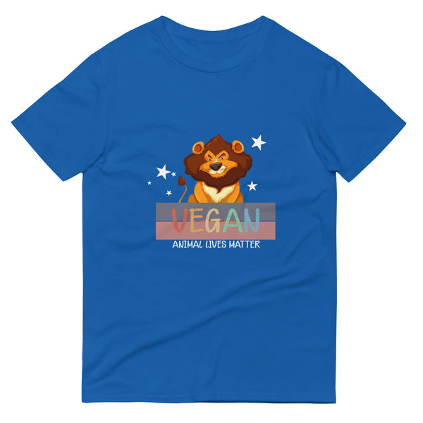 Wild Compassion - Vegan Lion Graphic Tee - Royal Blue - Print Material