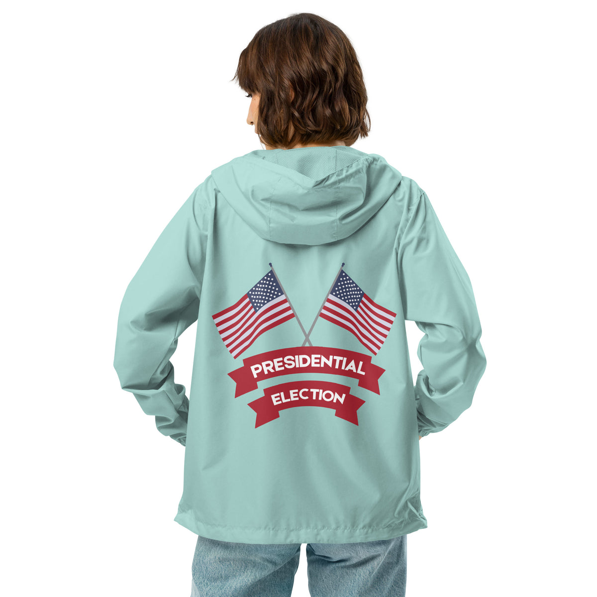 Stars and Stripes Windbreaker - Honor Your Vote - Aqua White Zipper - Hoodies