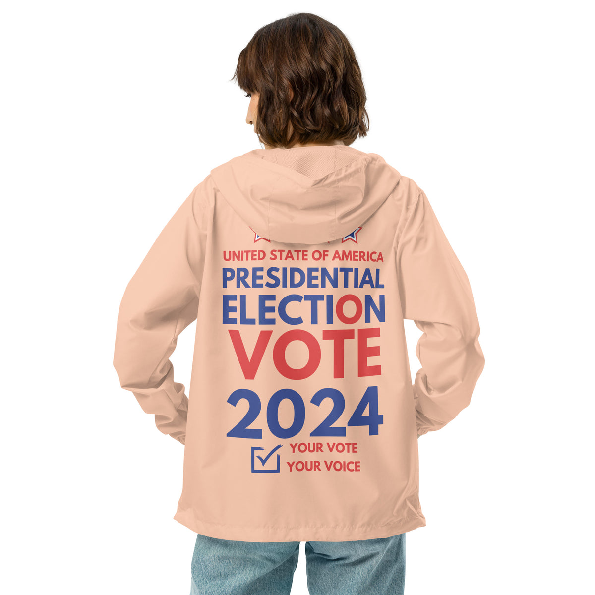 2024 Civic Duty Windbreaker - Your Vote, Your Voice - Blush White Zipper - Hoodies