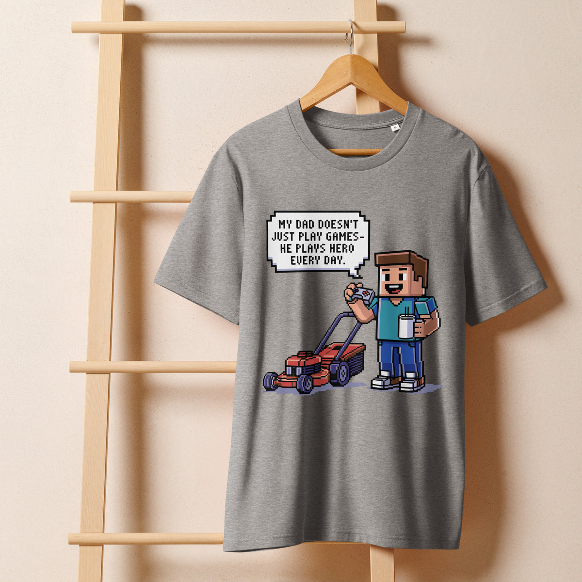 Pixel Hero Dad Tee – Father’s Day Gift - Heather Grey - T-shirt
