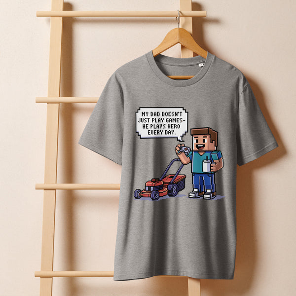 Pixel Hero Dad Tee – Father’s Day Gift - Heather Grey - T-shirt