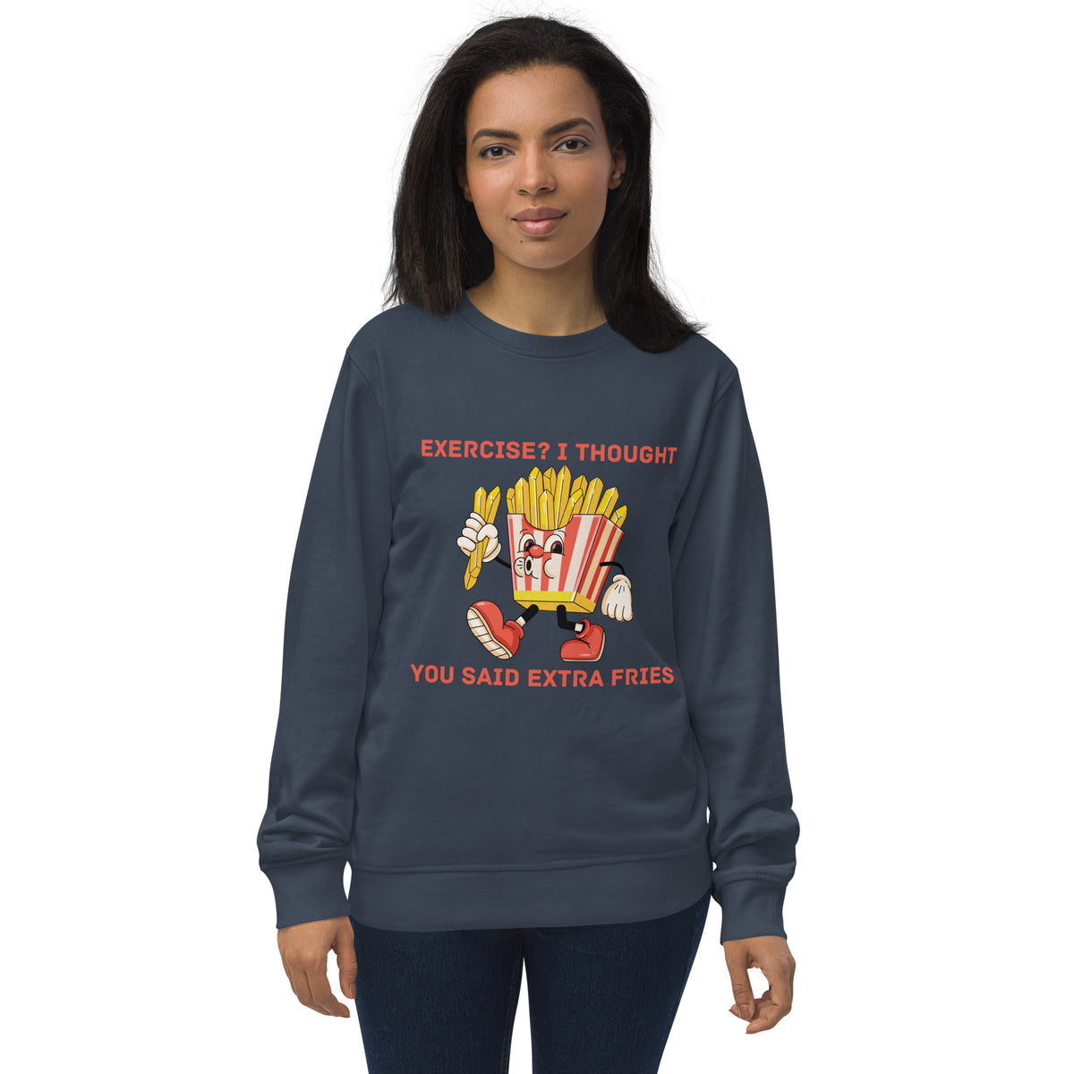 Fun & Play - Extra Fries Humor Sweatshirt - French Navy - Sweatshirts