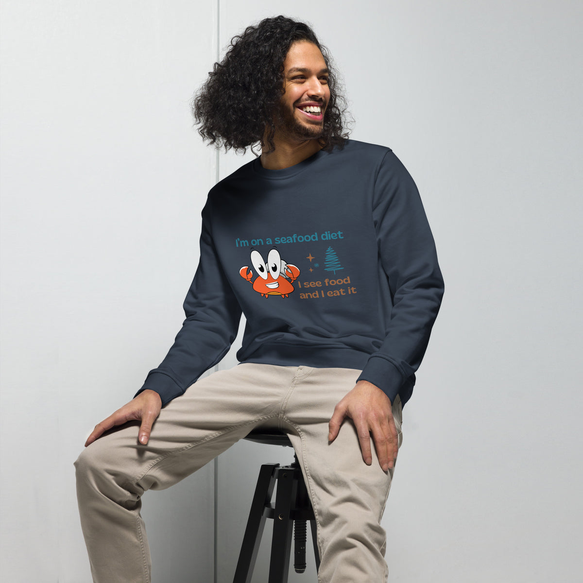 Crab-tivating Humor - Seafood Diet Sweatshirt - French Navy - Sweatshirts