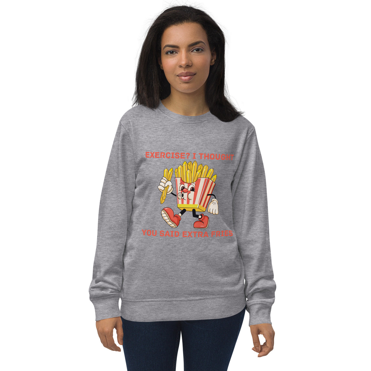 Fun & Play - Extra Fries Humor Sweatshirt - Grey Melange - Sweatshirts