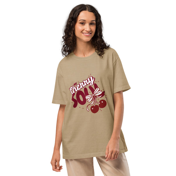 Oversized Cherry Love Tee – For Your Wife - Khaki - T-Shirts