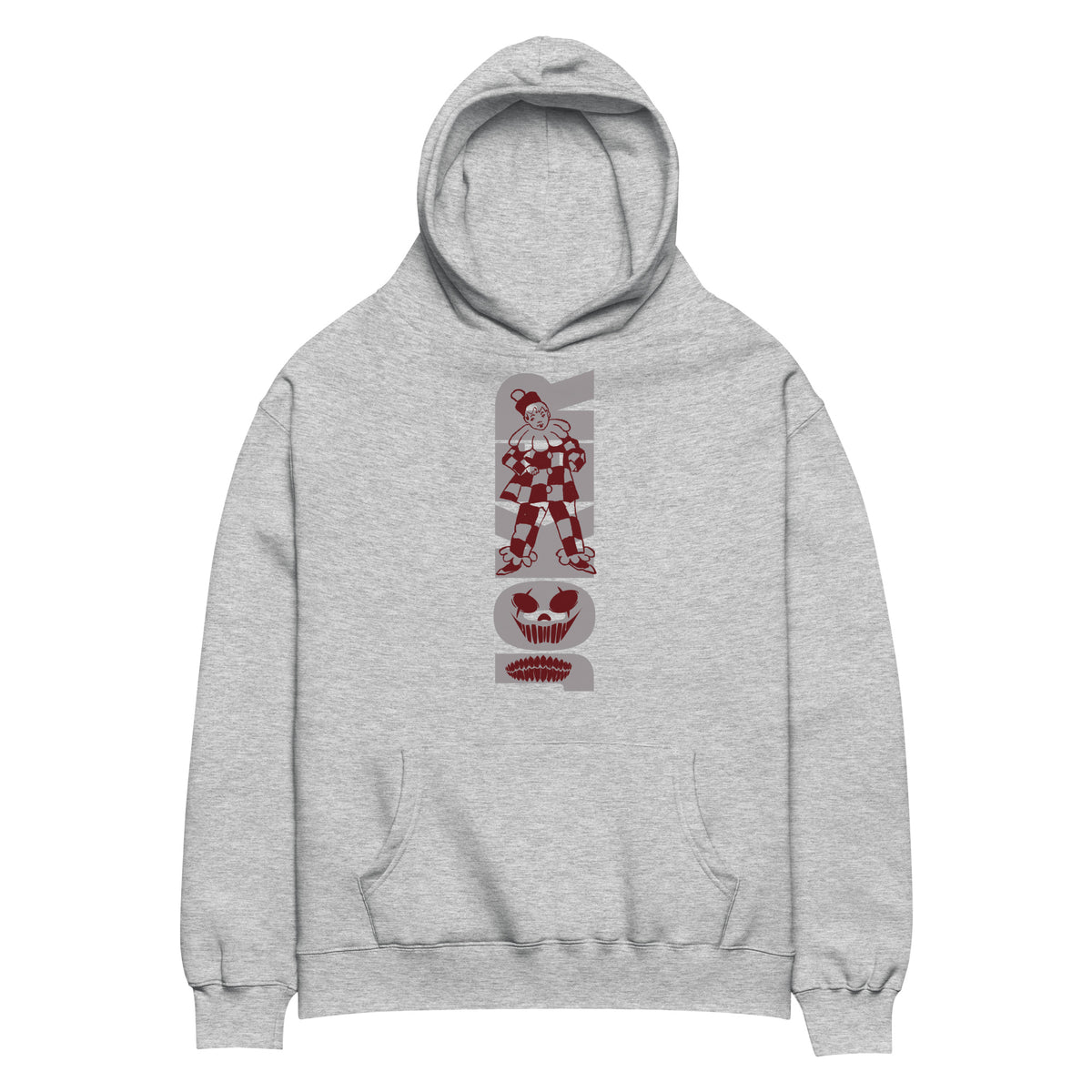 Vintage Clown Vibes - Maroon & Grey Statement Hoodie - - Hoodies