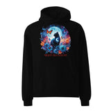 Lunar Elegance - Black Cat Under the Full Moon Hoodie - - Hoodies