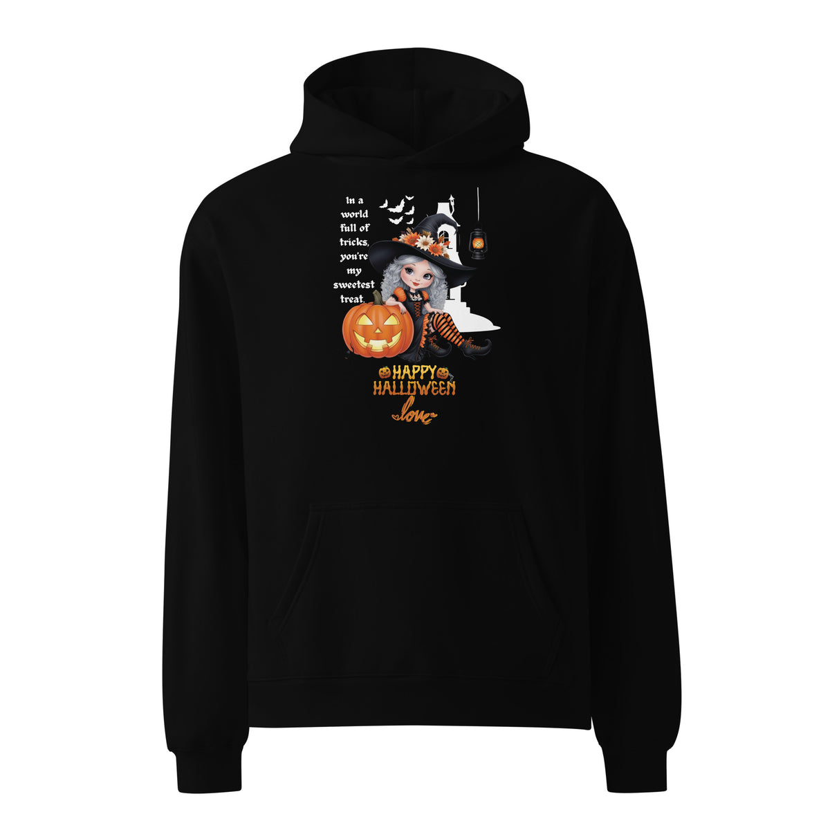 Halloween Charm - Witch & Pumpkin Hoodie - Black - Hoodies