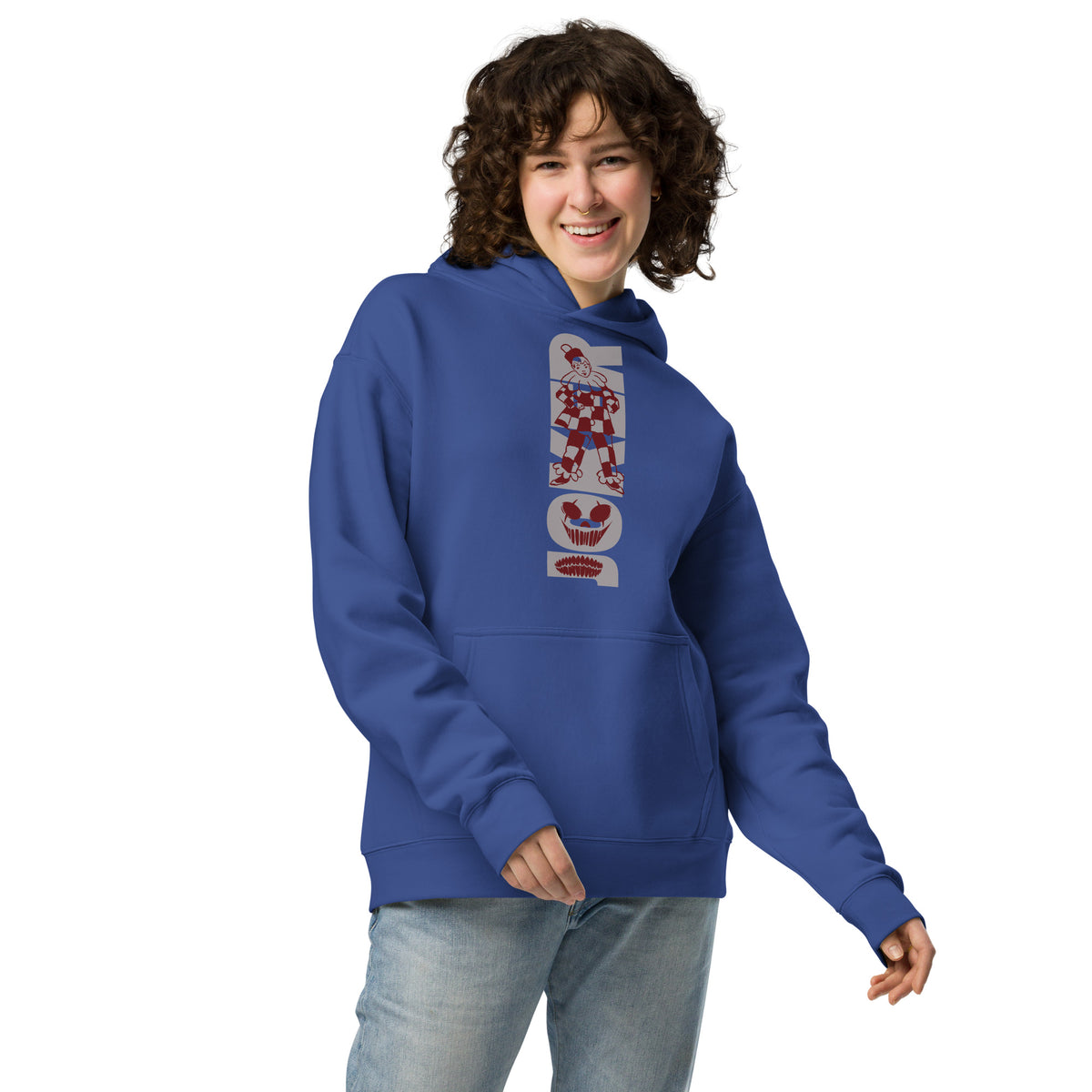 Vintage Clown Vibes - Maroon & Grey Statement Hoodie - Cobalt - Hoodies