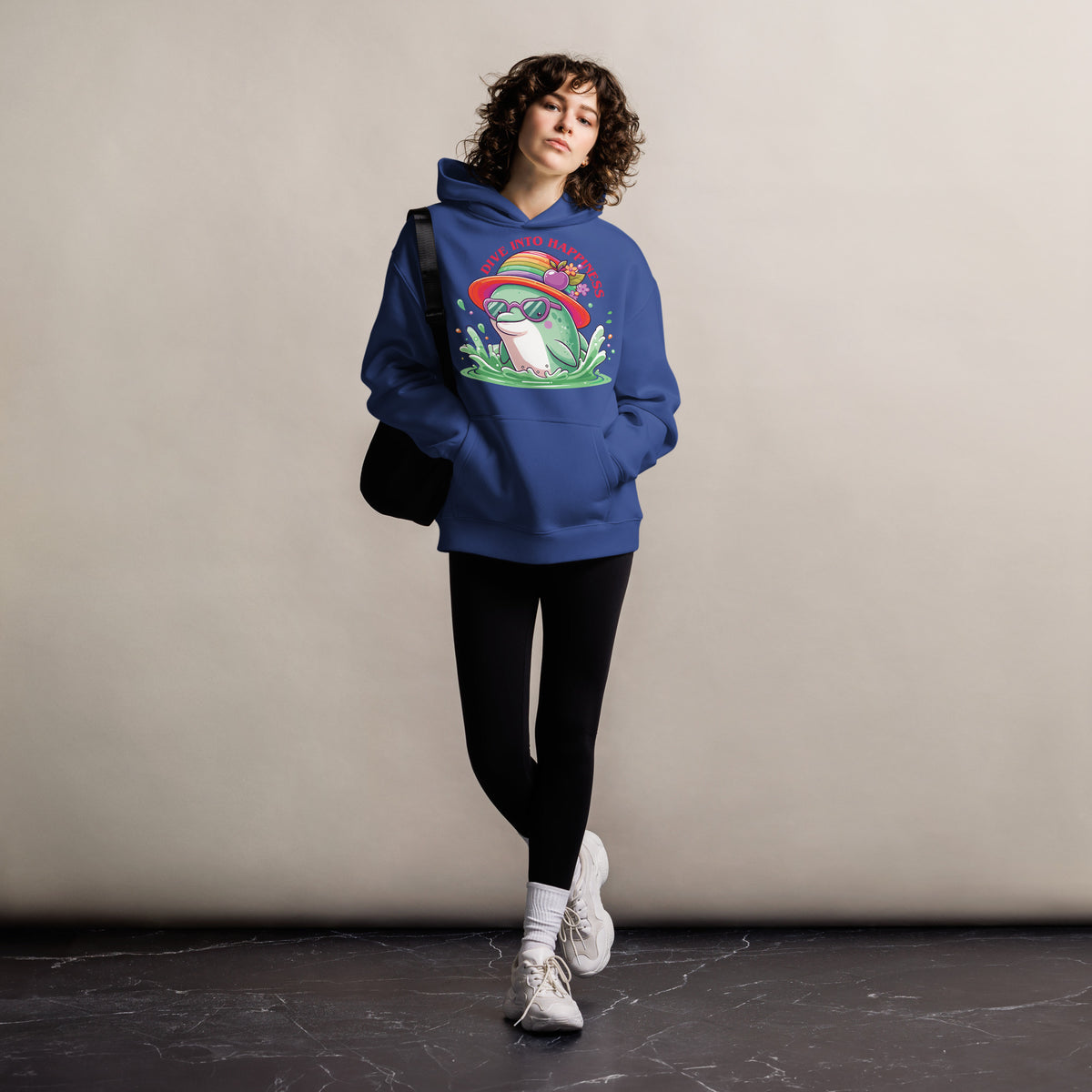 Rainbow Waves & Happy Days - Oversized Hoodie - Cobalt - Hoodies