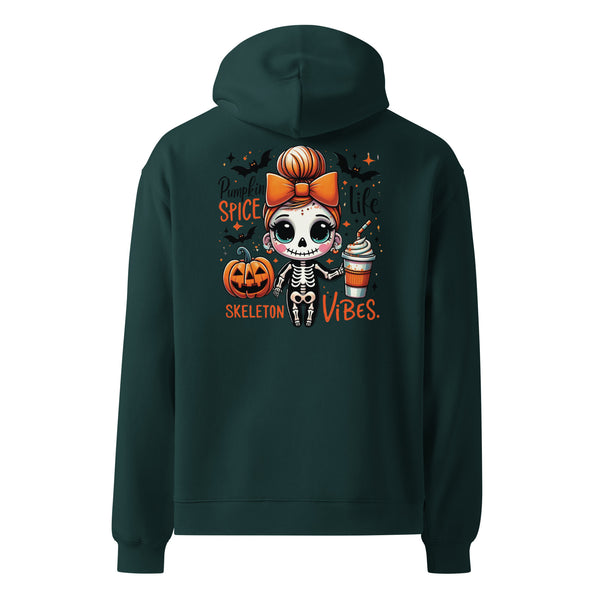 Spooky Sweetness - Pumpkin Spice Latte Skeleton Hoodie - Pine Green - Hoodies