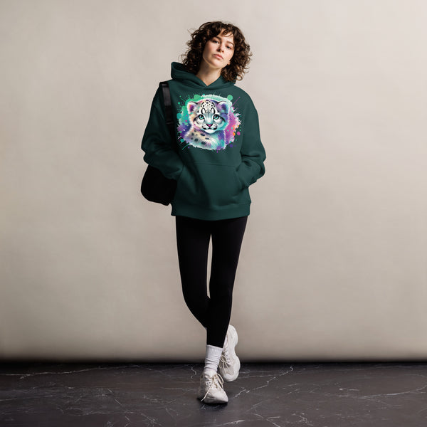 Enchanting Eyes - Colorful Snow Leopard Hoodie - Pine Green - Unisex Hoodies