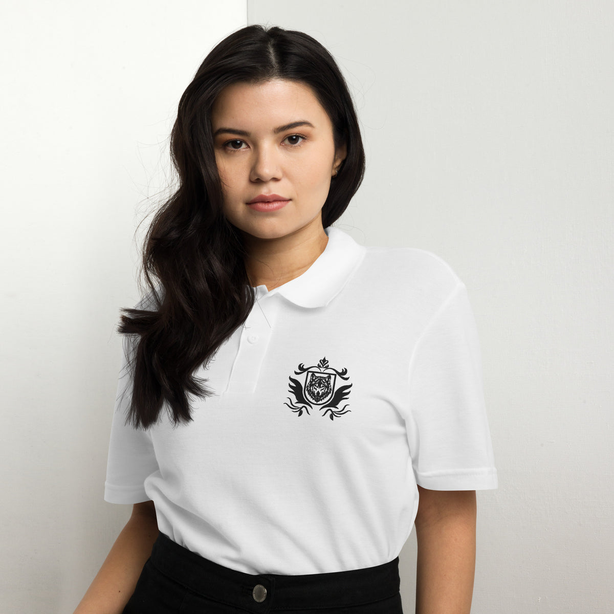 Embrace the Wild - Wolf Symbol Performance Polo - White - Polo Shirts