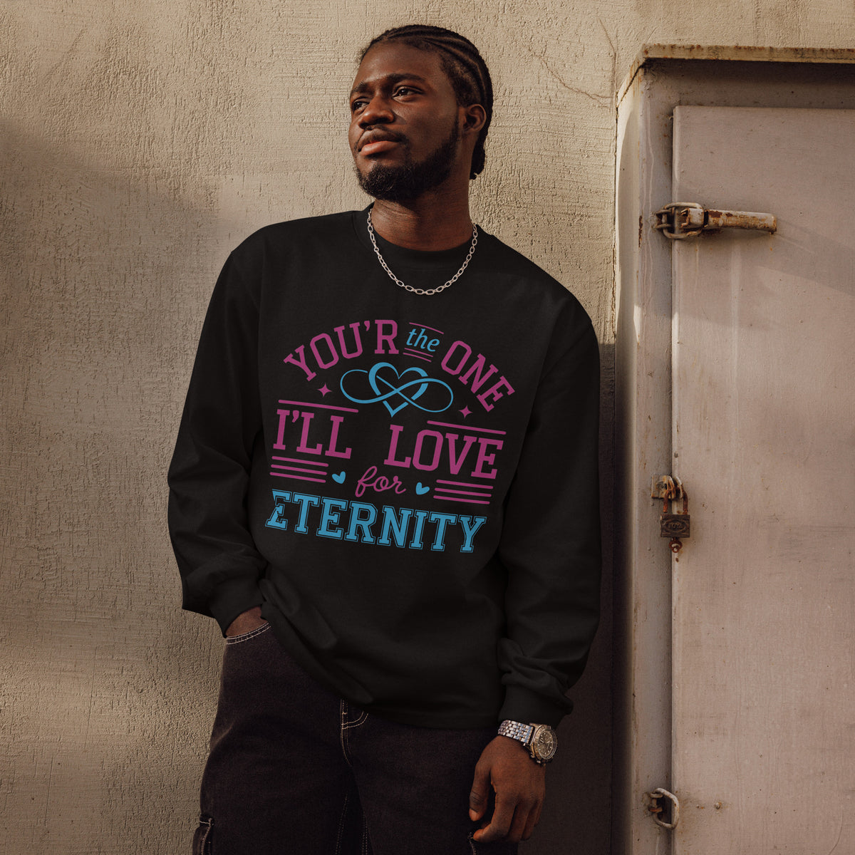 Endless Love in Every Stitch - Premium Boyfriend Long Sleeve - Black - Long Sleeves T-shirts