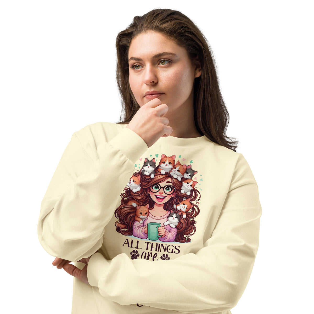 Cat Lady Chic - Playful Kittens Long Sleeve - - T-shirts