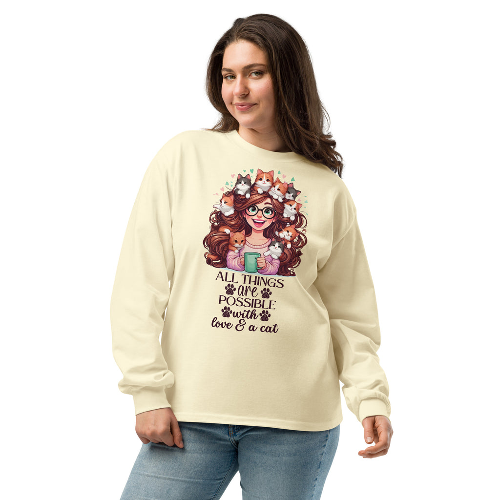 Cat Lady Chic - Playful Kittens Long Sleeve - Butter - T-shirts