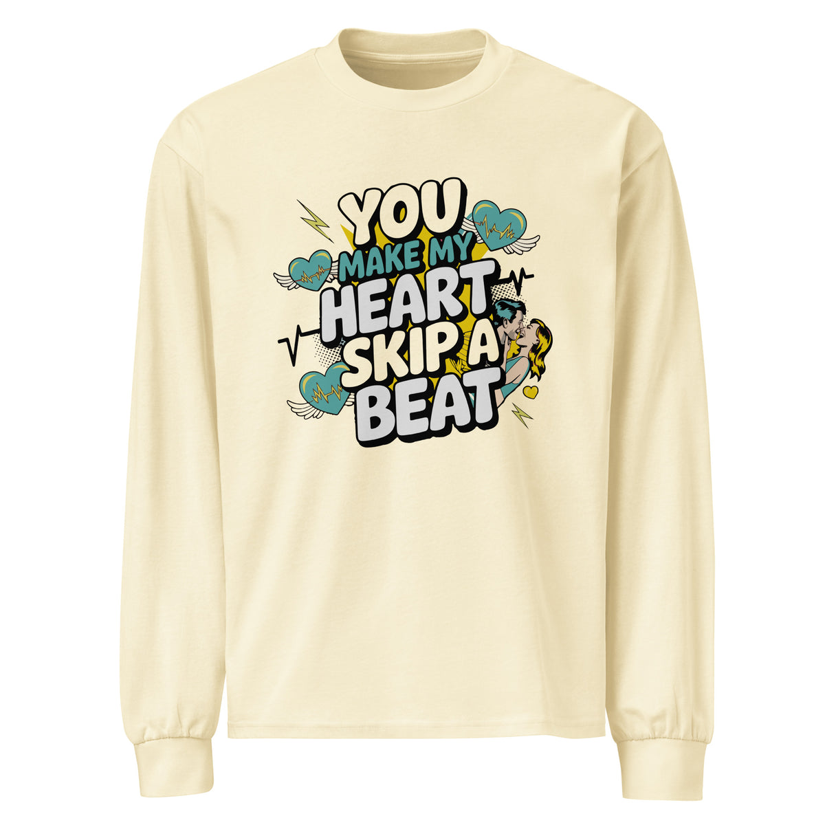 Winged Hearts & Love - Bold Design for Your Boyfriend - Butter - Long Sleeves T-shirts