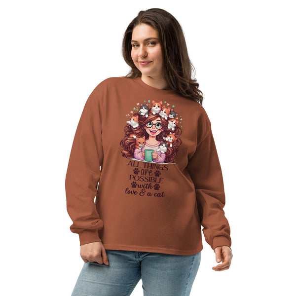 Cat Lady Chic - Playful Kittens Long Sleeve - Clay - T-shirts