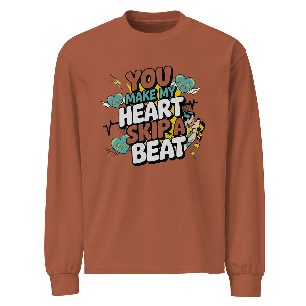 Winged Hearts & Love - Bold Design for Your Boyfriend - Clay - Long Sleeves T-shirts