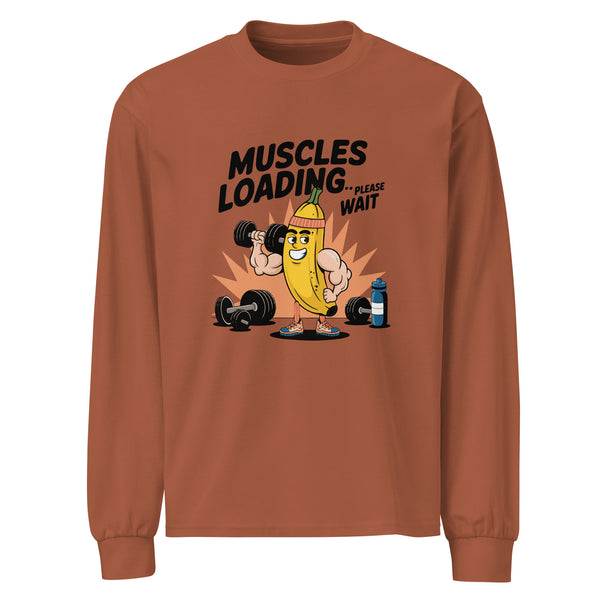 Muscles Loading... Please Wait – Fun Gym Tee - Clay - Long Sleeve Shirt