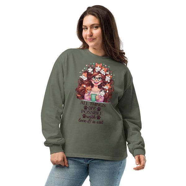 Cat Lady Chic - Playful Kittens Long Sleeve - Cypress - T-shirts